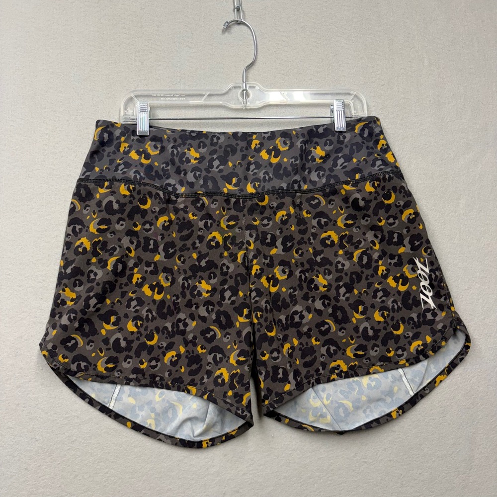 Zoot Cheetah Running Shorts Women Large Grey Yellow Leopard Print Activewear